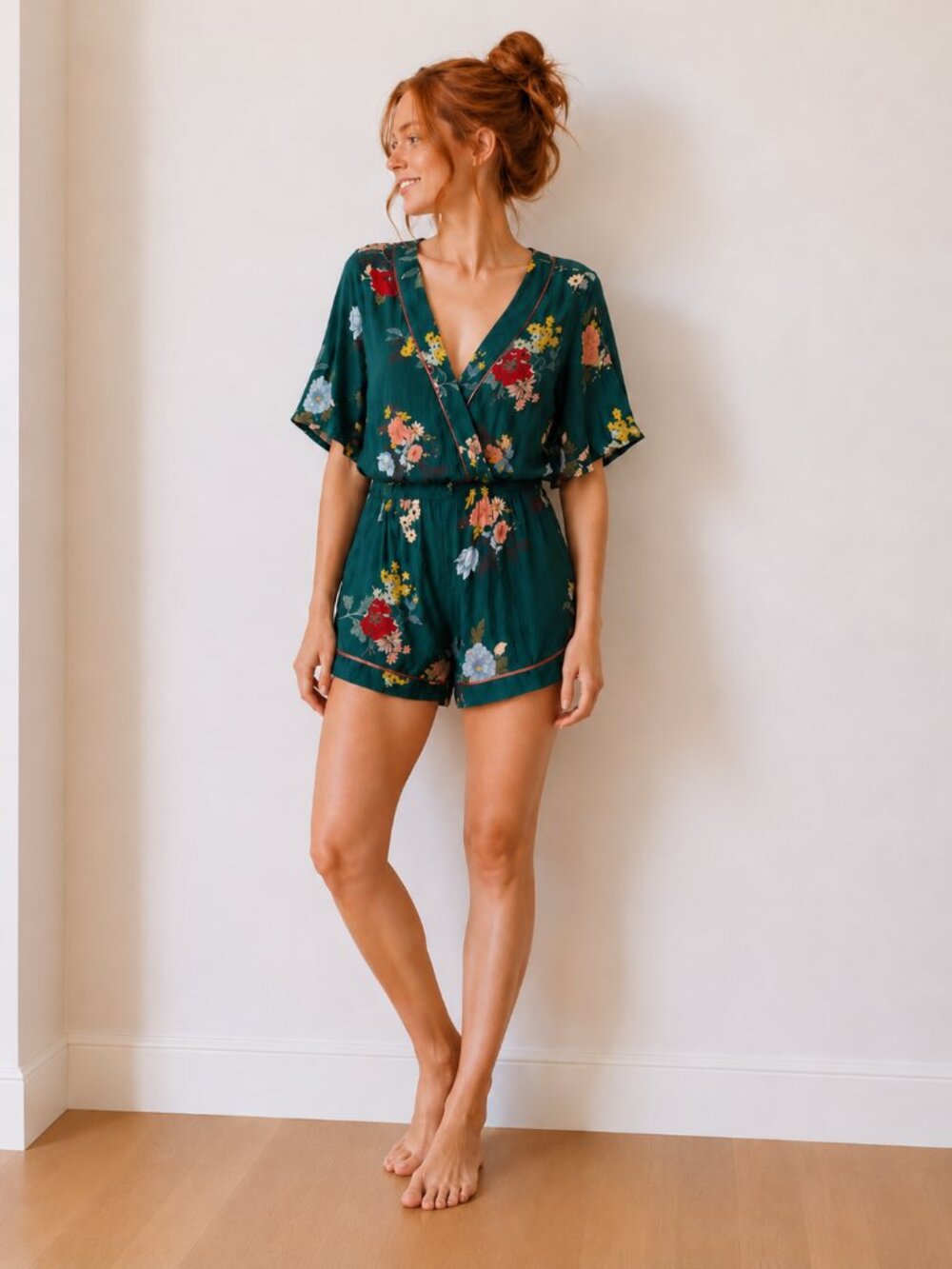 Abercrombie & Fitch Green Floral Wrap Romper